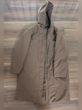 Uniqlo Hybrid Down Hooded Coat - Brown - Size S